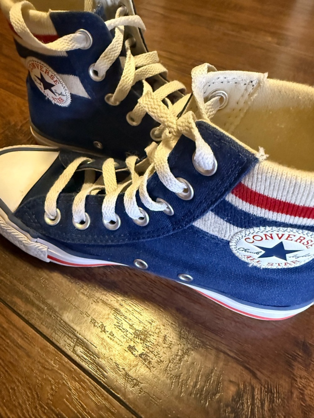 70s meets 80s Converse: Navy Tube Sock High-Tops Retro Athleisure W5.5 M3.5 Kids - Picture 11 of 13